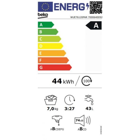 Beko WUE 76120 PAR 7Kgr 1200rpm A SteamCure